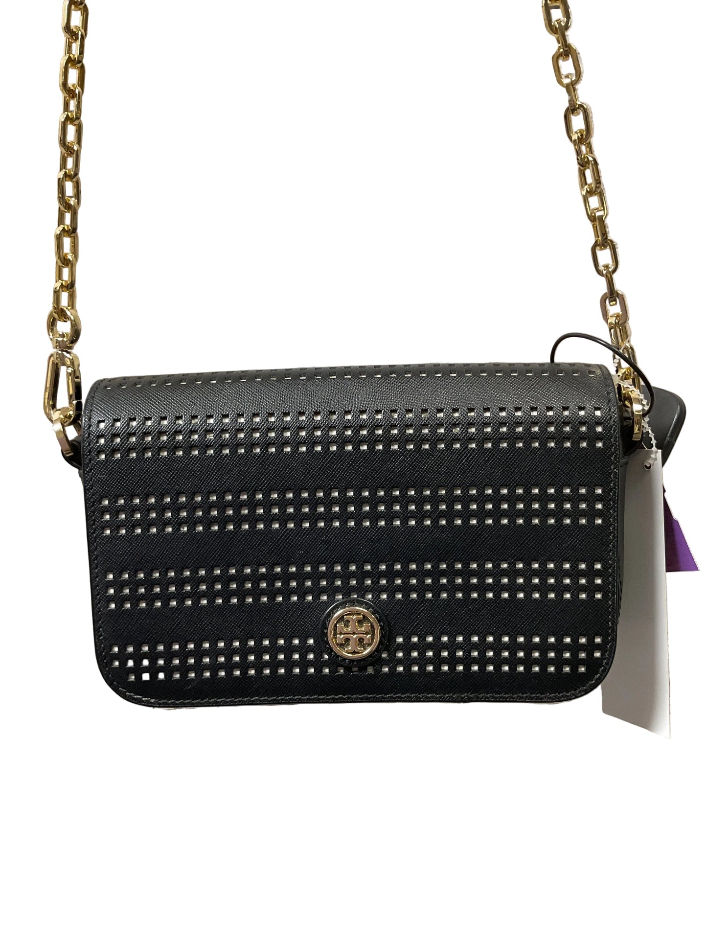 Crossbody Designer By Tory Burch In Black & Gold, Size:Small