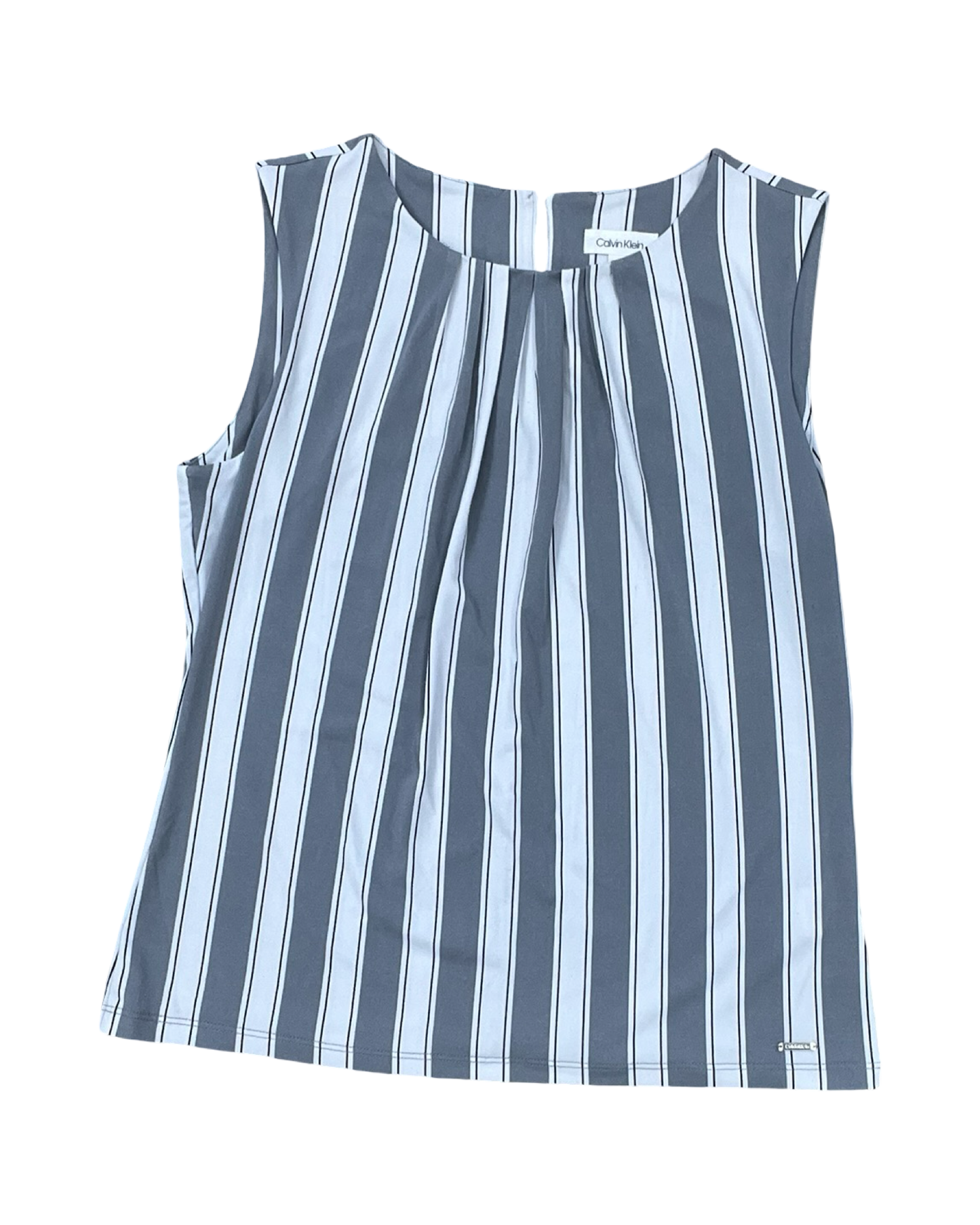 Top Sleeveless By Calvin Klein In Grey & White, Size:L