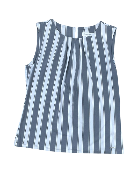 Top Sleeveless By Calvin Klein In Grey & White, Size:L