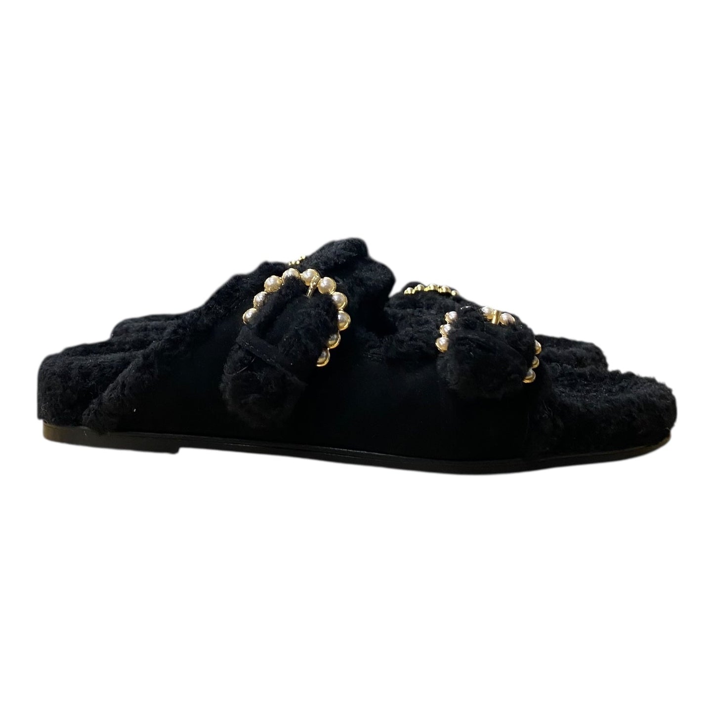 Slippers Designer By Stuart Weitzman In Black, Size:9.5