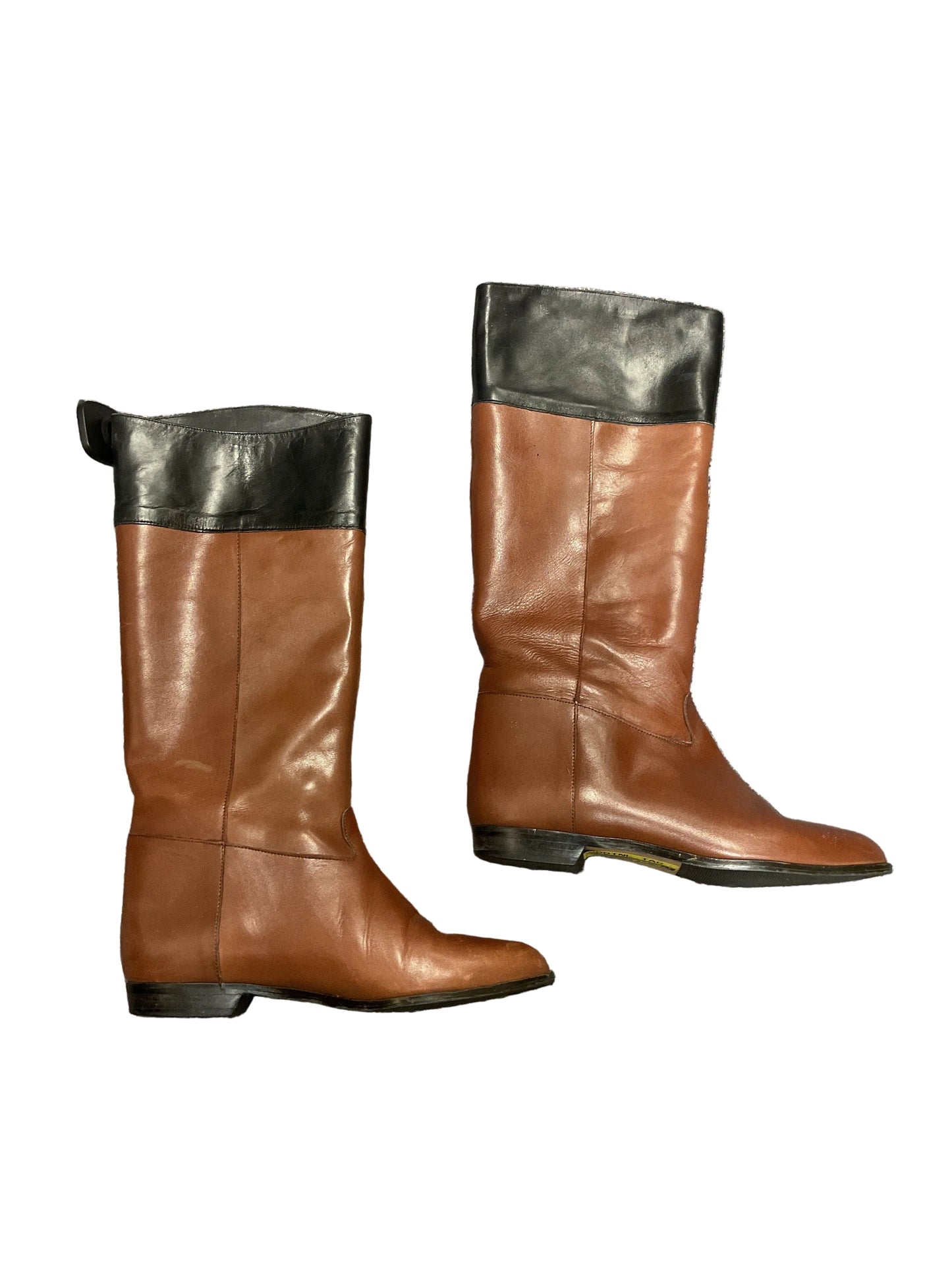 Boots Knee Flats By Cmc In Black & Brown, Size:7.5