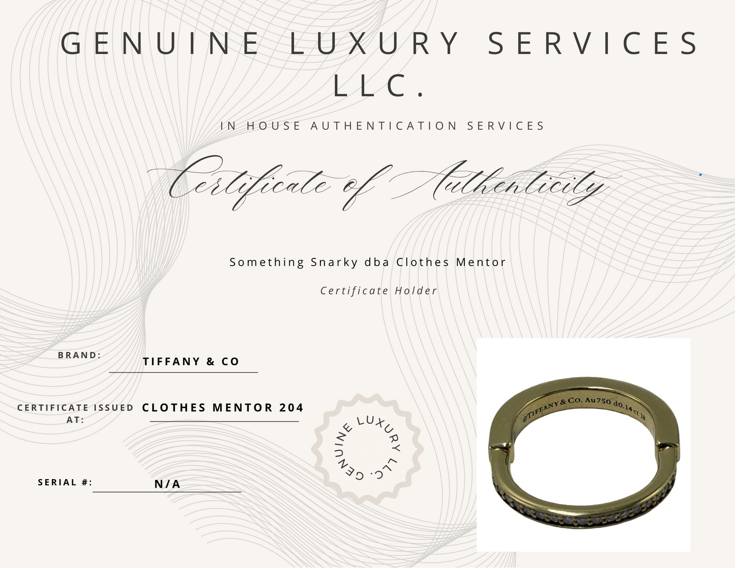 Tiffany & Company 18K & Diamond Lock Luxury Designer Ring, Size 4