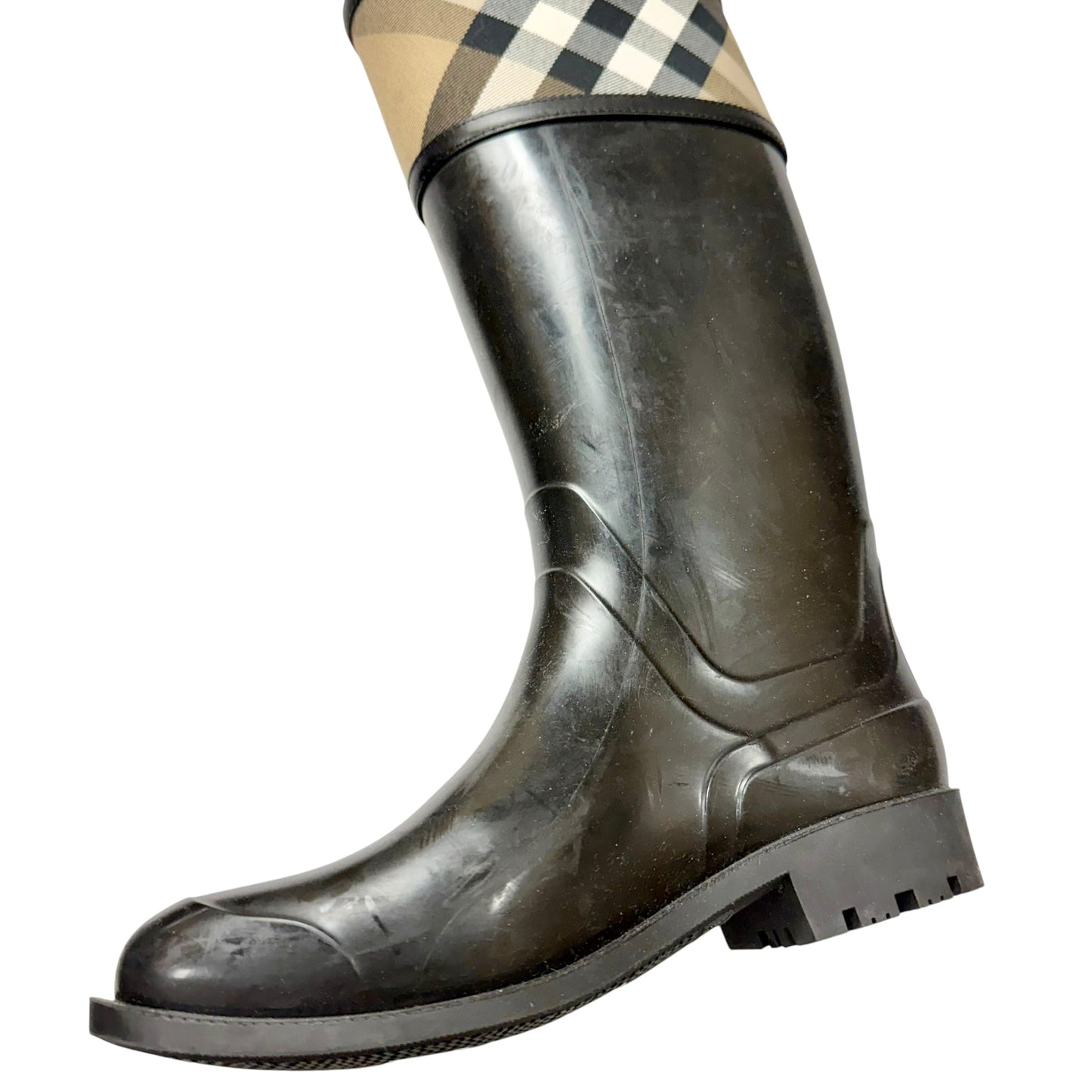 Boots Luxury Designer By Burberry In Plaid Pattern, Size: 6.5
