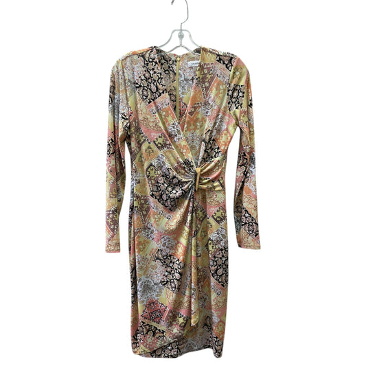 Dress Party Midi By Calvin Klein In Orange & Yellow, Size:4
