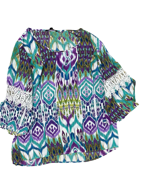 Top 3/4 Sleeve By Zac And Rachel In Green & Purple, Size:2X