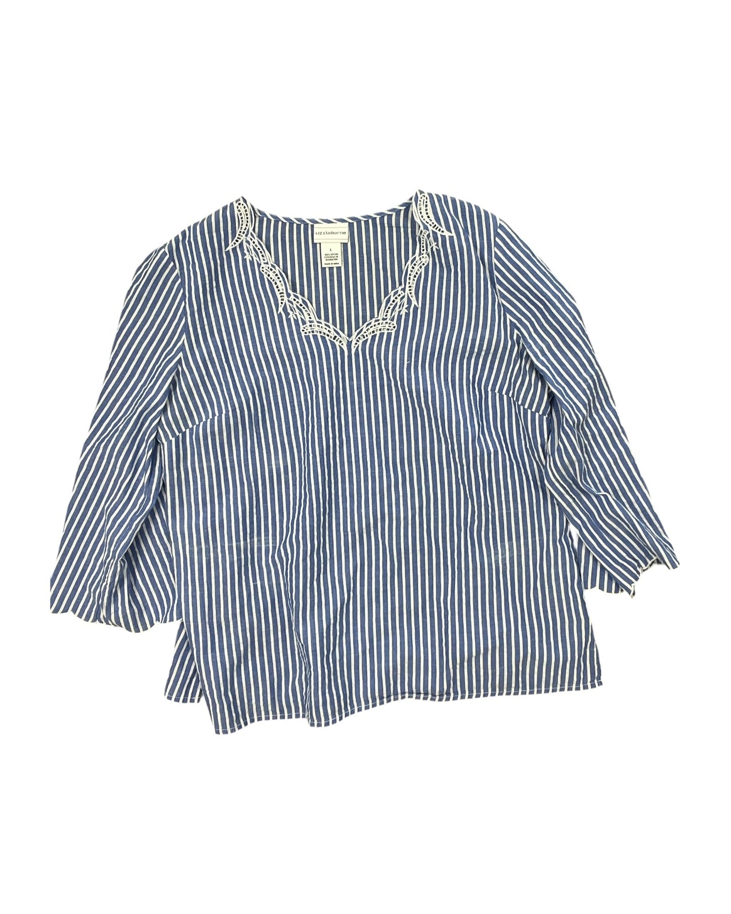 Top Ls By Liz Claiborne In Blue & White, Size:L
