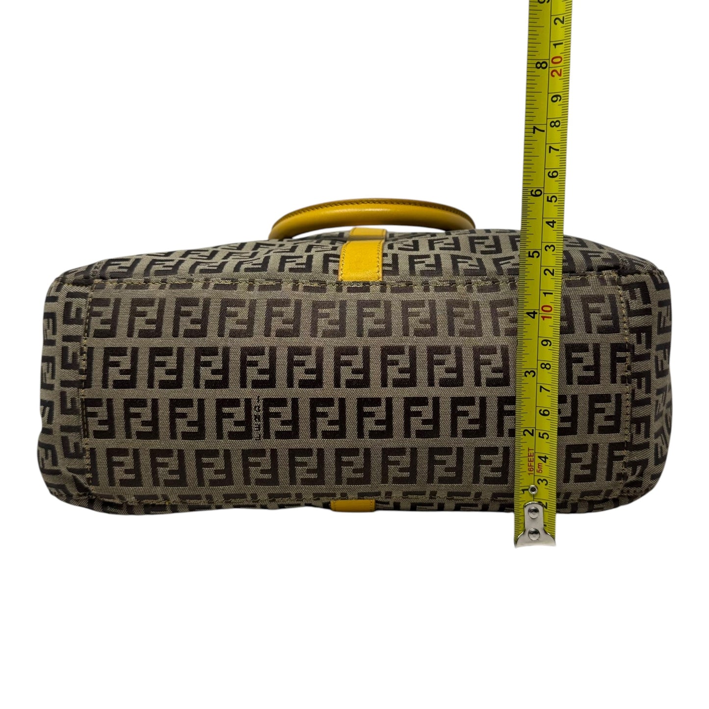 Zucchino Leather Trim Canvas Handbag Luxury Designer By Fendi, Size: Medium