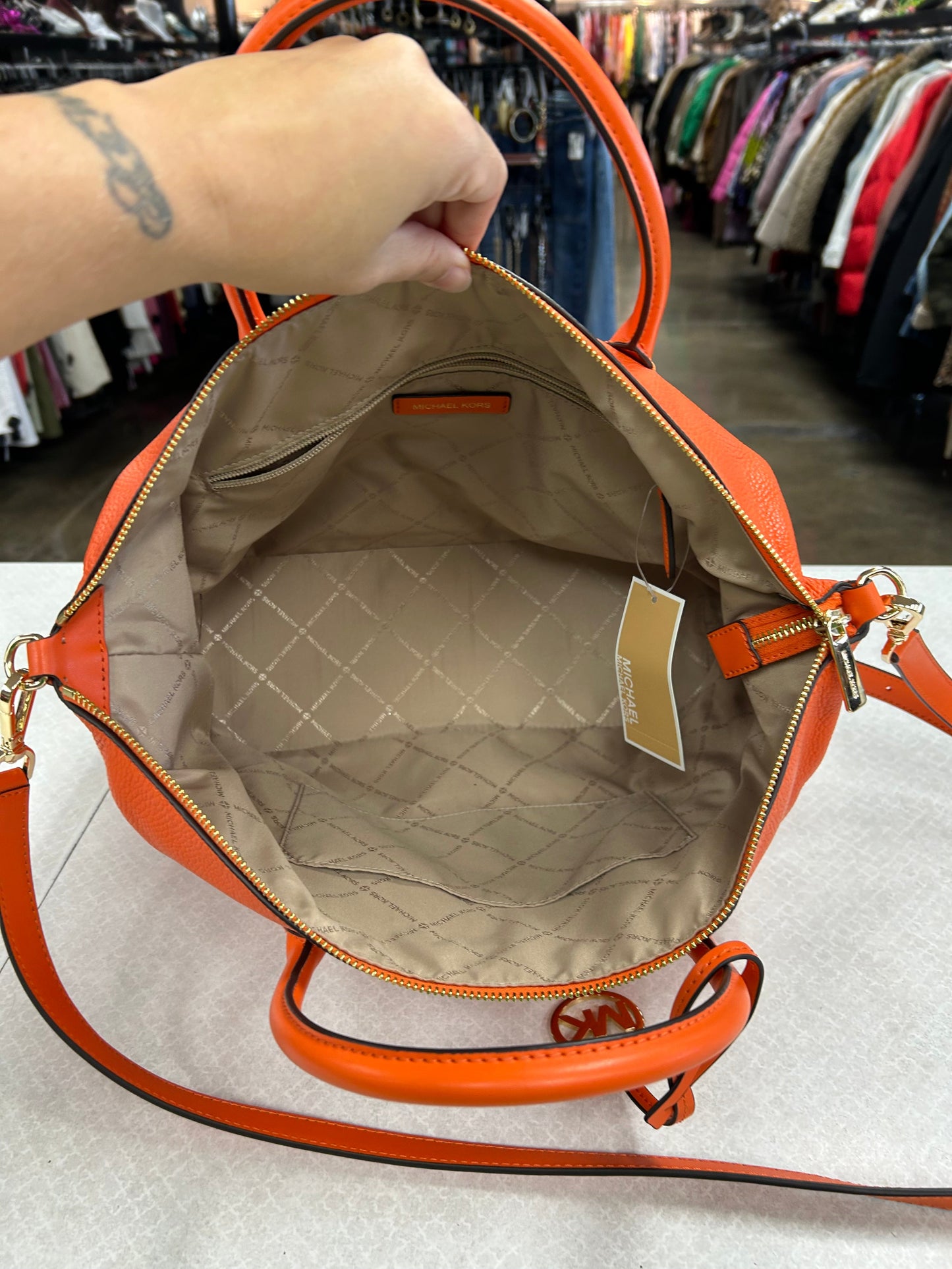 Handbag Designer By Michael Kors In Orange, Size:Large