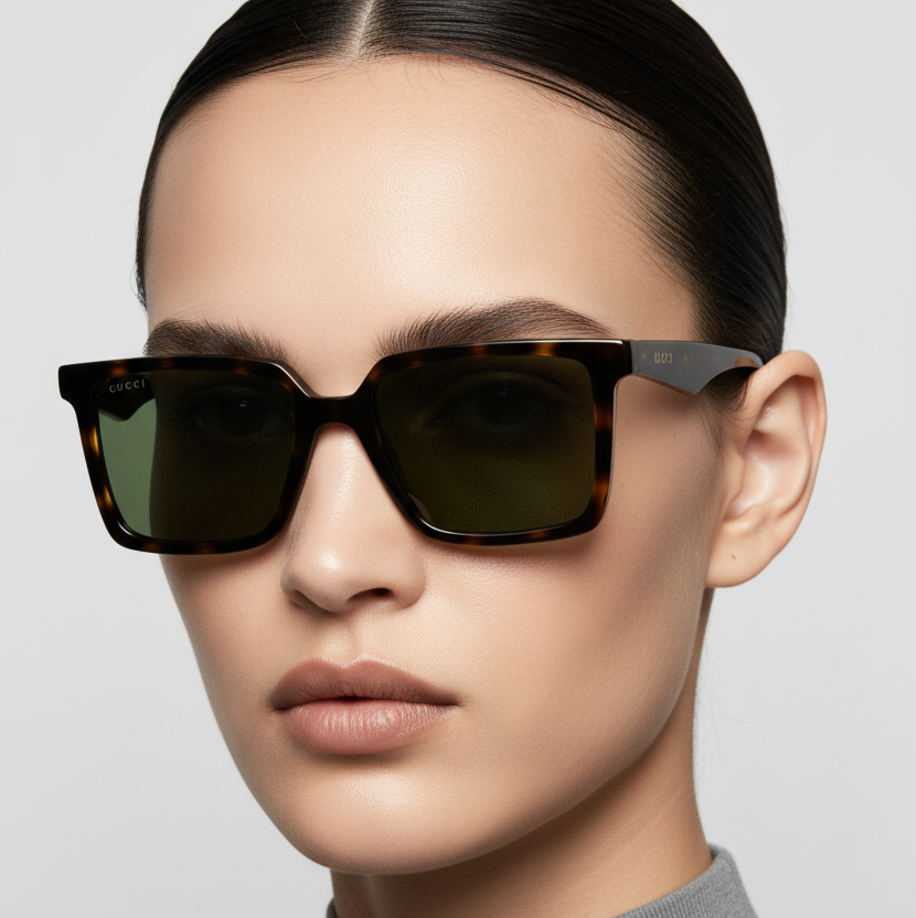 GG1540S-002 Havanna Square Men’s Sunglasses Luxury Designer By Gucci, Size: