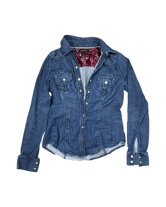 Blouse Ls By White House Black Market In Blue Denim, Size:0