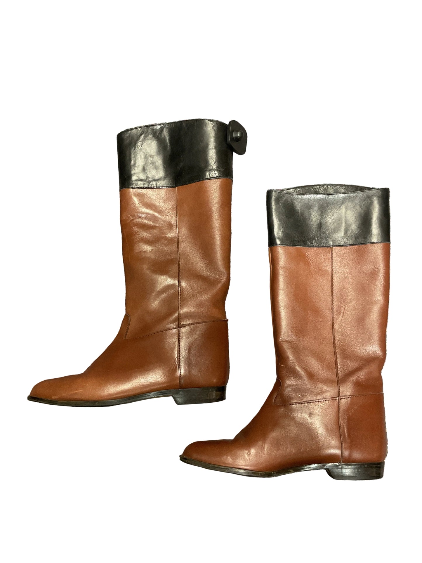 Boots Knee Flats By Cmc In Black & Brown, Size:7.5