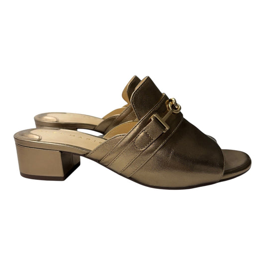 Sandals Heels Block By Alex Marie In Gold, Size:8.5