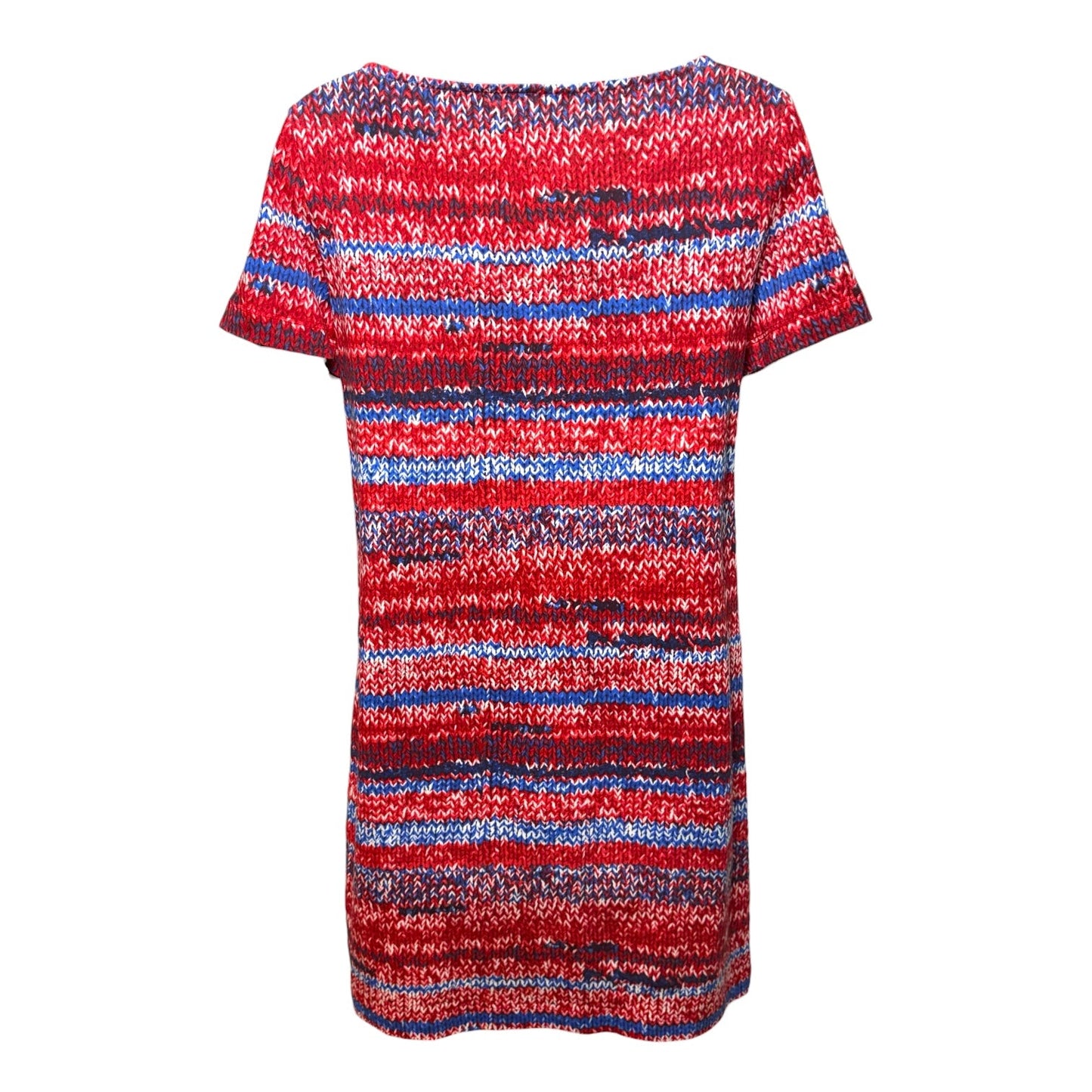 Knit Print Pima Cotton Shift Dress Designer By Tory Burch In Blue & Red, Size: XS