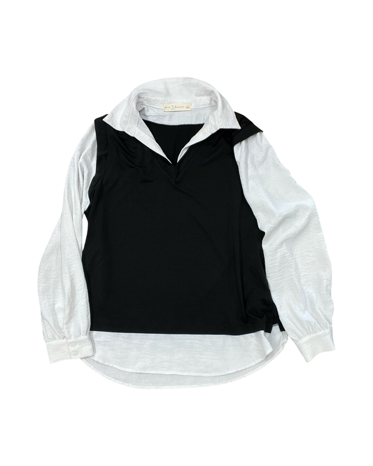 Top Ls By Clothes Mentor In Black & White, Size:M