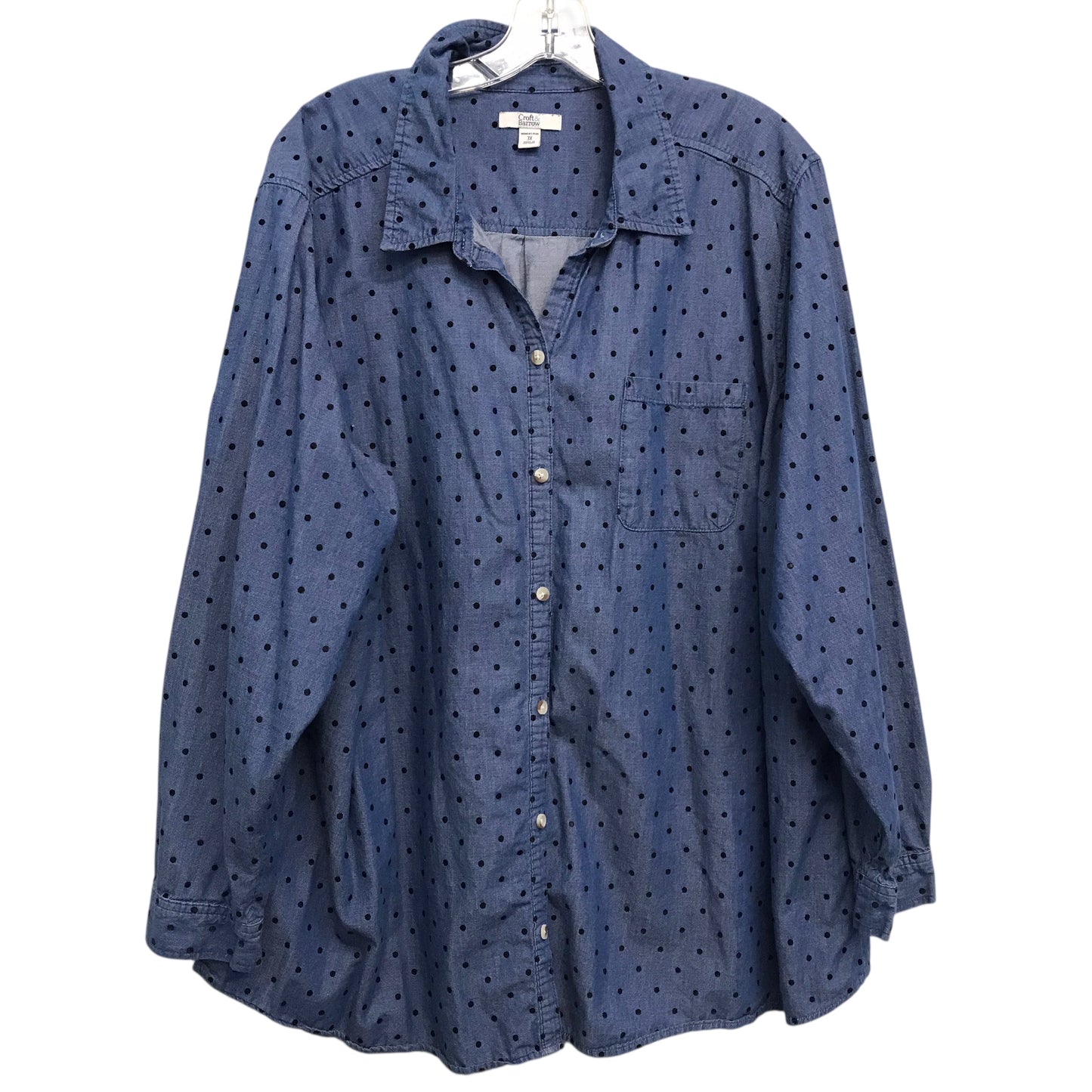 Blouse Ls By Croft And Barrow In Blue Denim, Size:3X