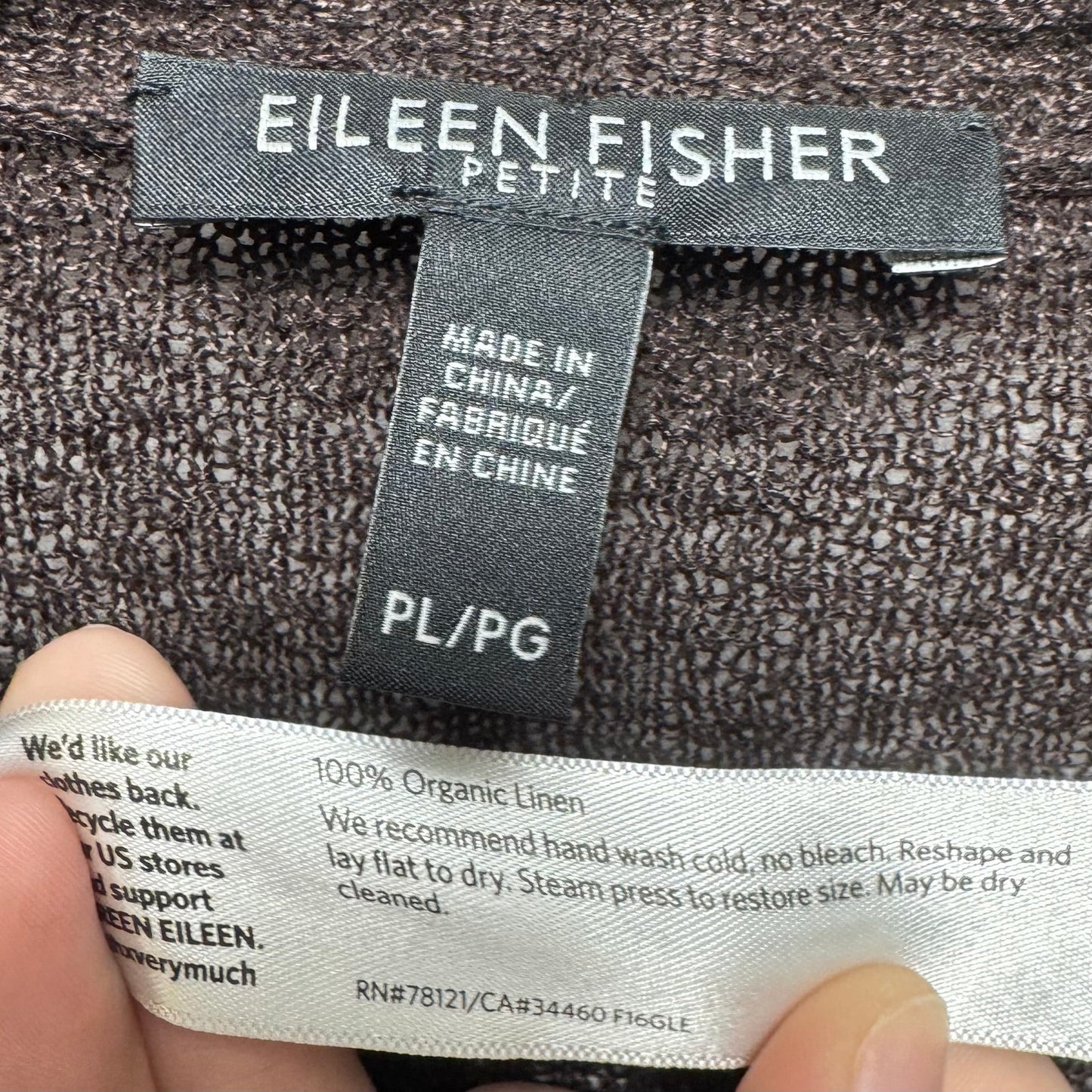 Linen Open Knit Sweater Cardigan By Eileen Fisher In Brown, Size: Lp