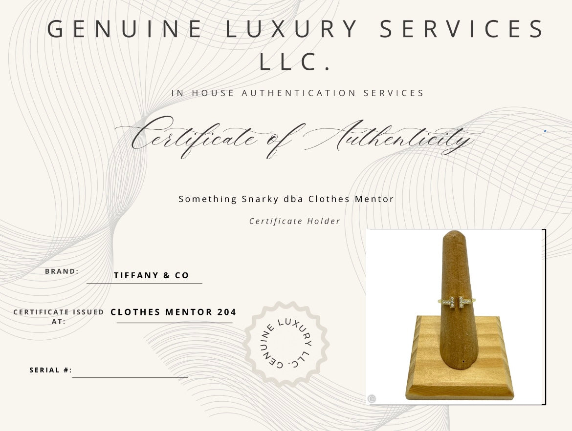 Tiffany & Company 18K Diamond T Luxury Ring, Size: 7