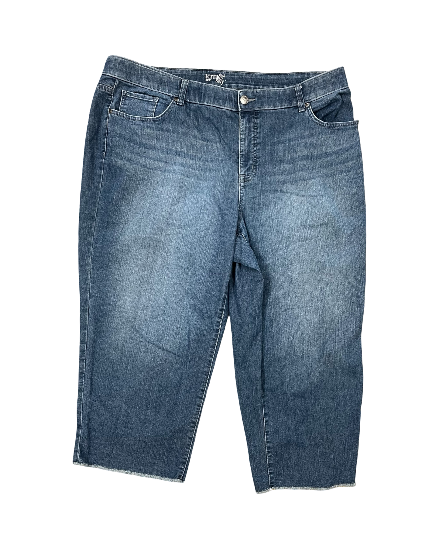 Jeans Cropped By Terra & Sky In Blue Denim, Size:20