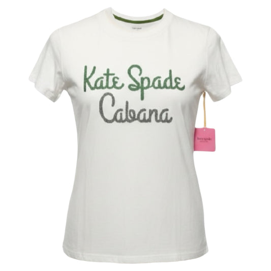 Sequin Cabaa Top Short Sleeve Designer By Kate Spade In Green & White, Size: L