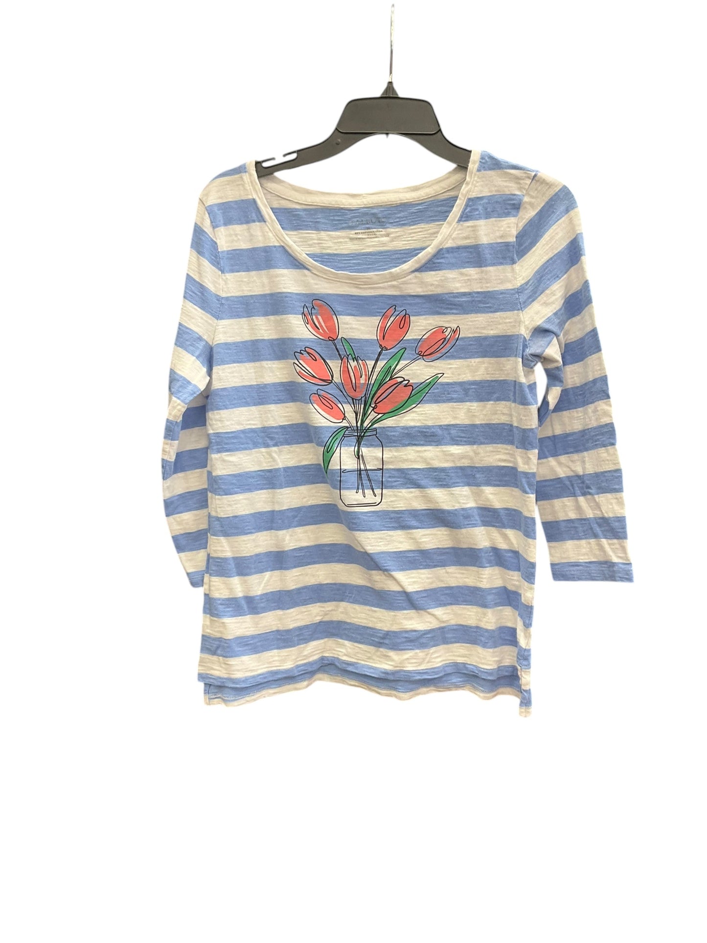 Top 3/4 Sleeve By Talbots In Blue & White, Size:M