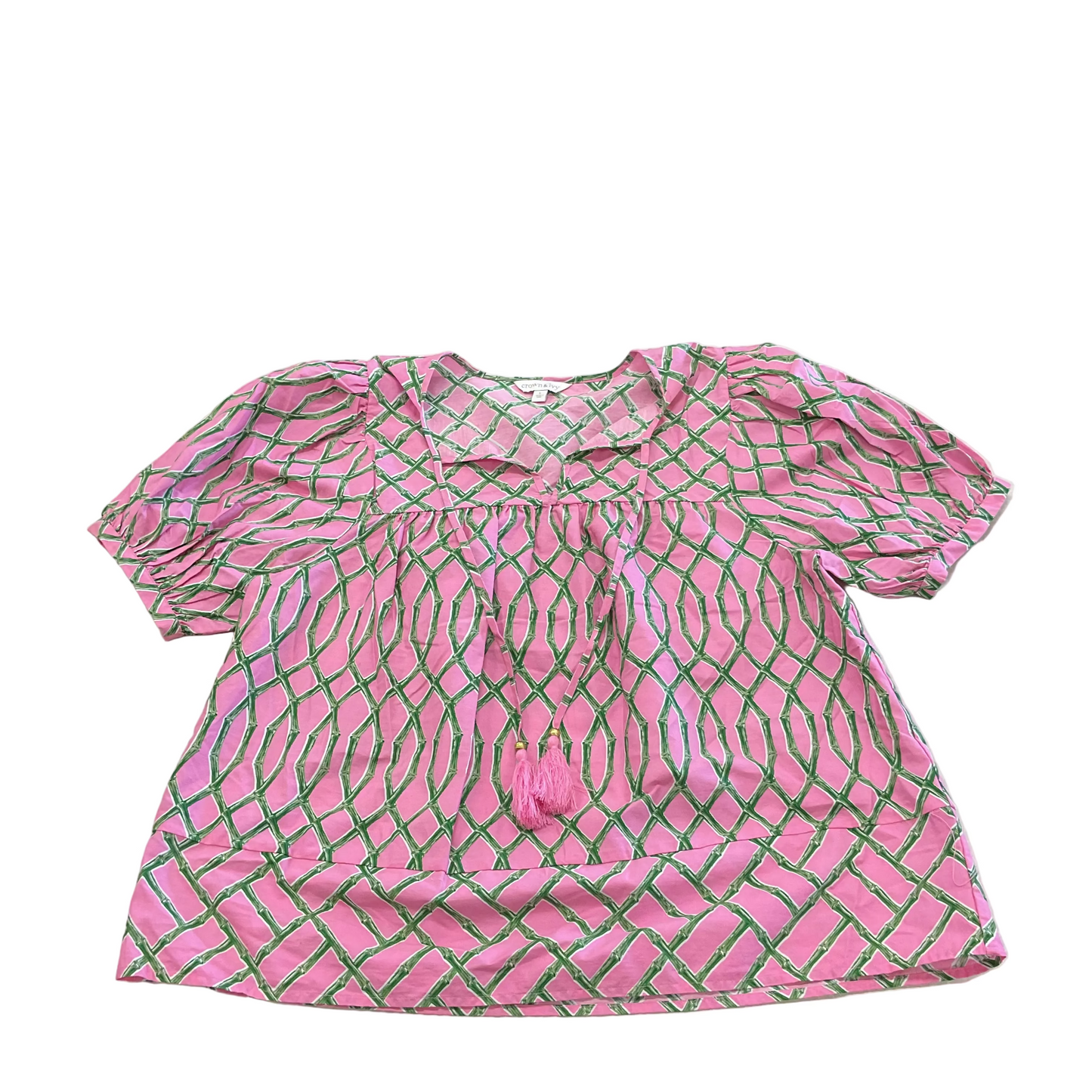 Blouse Ss By Crown And Ivy In Green & Pink, Size:L