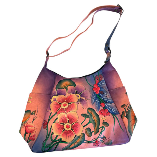 Handbag Leather By Anuschka In Floral Print, Size:Large