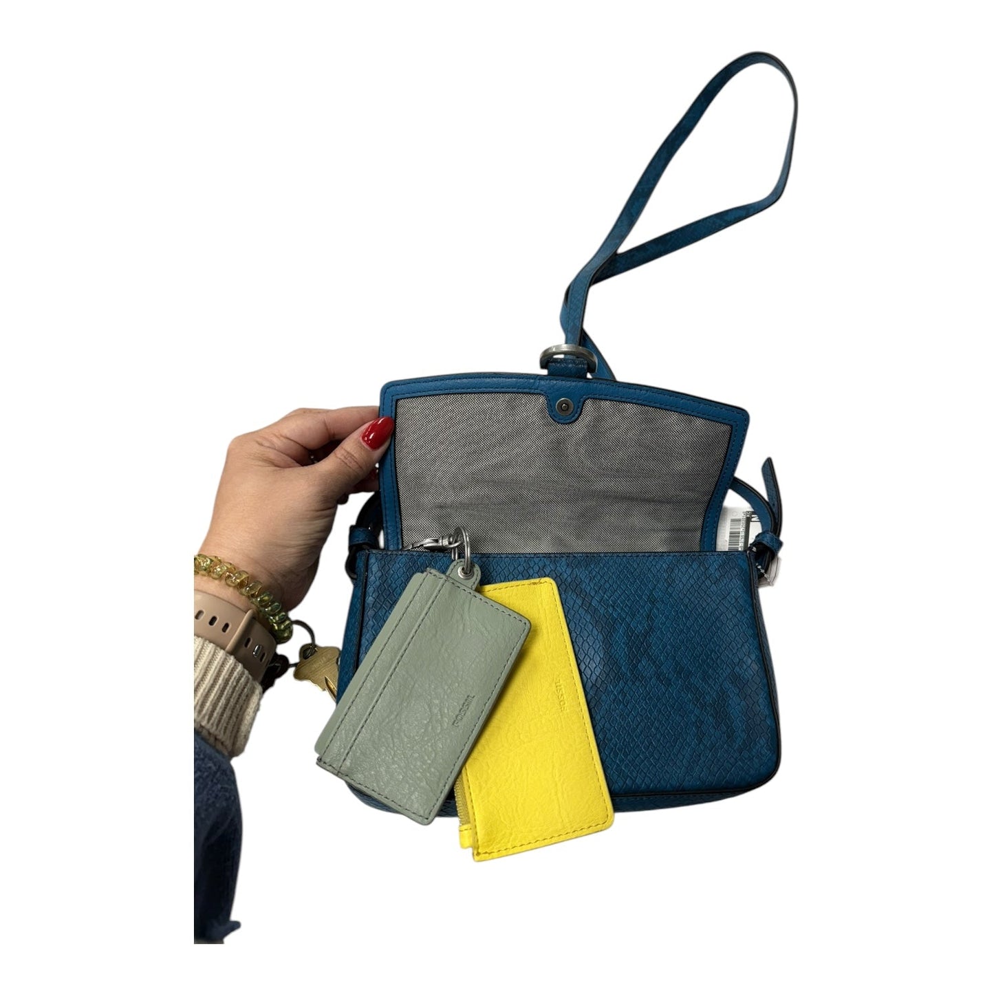 Leather Crossbody By Fossil In Blue, Size:Small