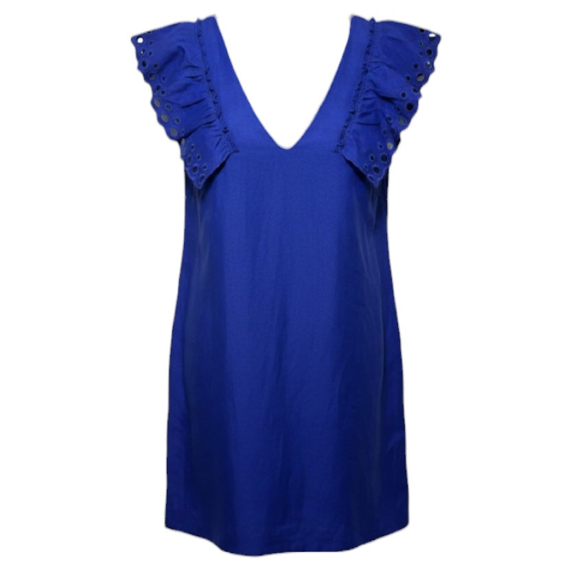 Collection Ruffle-Shoulder Linen Blend Sheath Dress 
Dress By J. Crew In Byzantine Blue, Size: 6