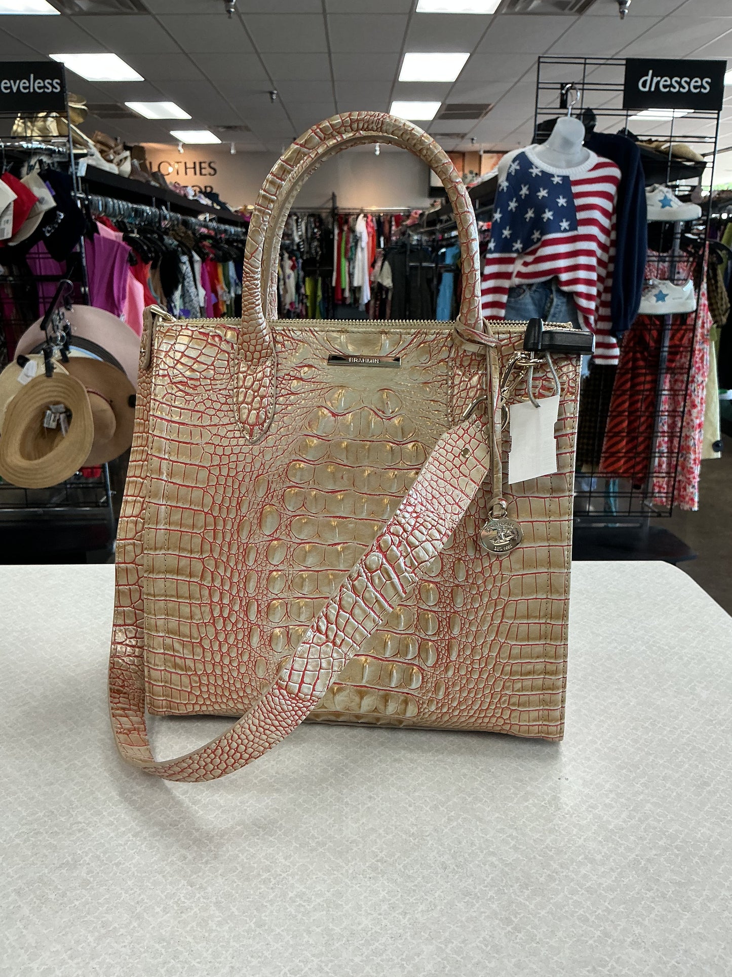 Handbag Designer By Brahmin In Orange & Tan, Size:Medium