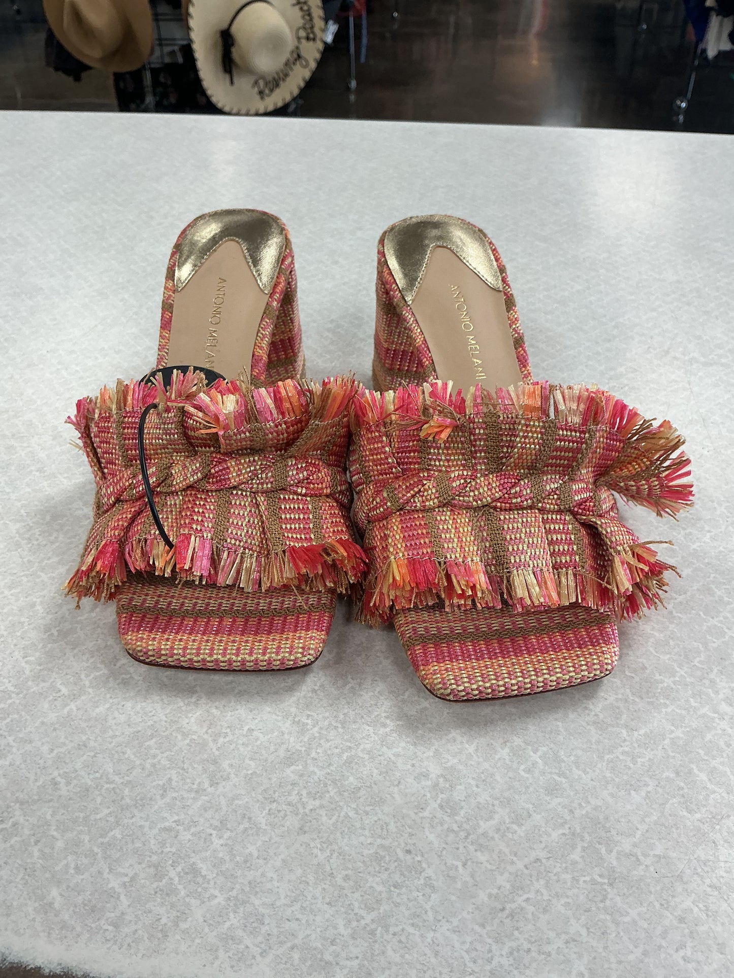 Sandals Heels Block By Antonio Melani In Orange & Pink, Size:6