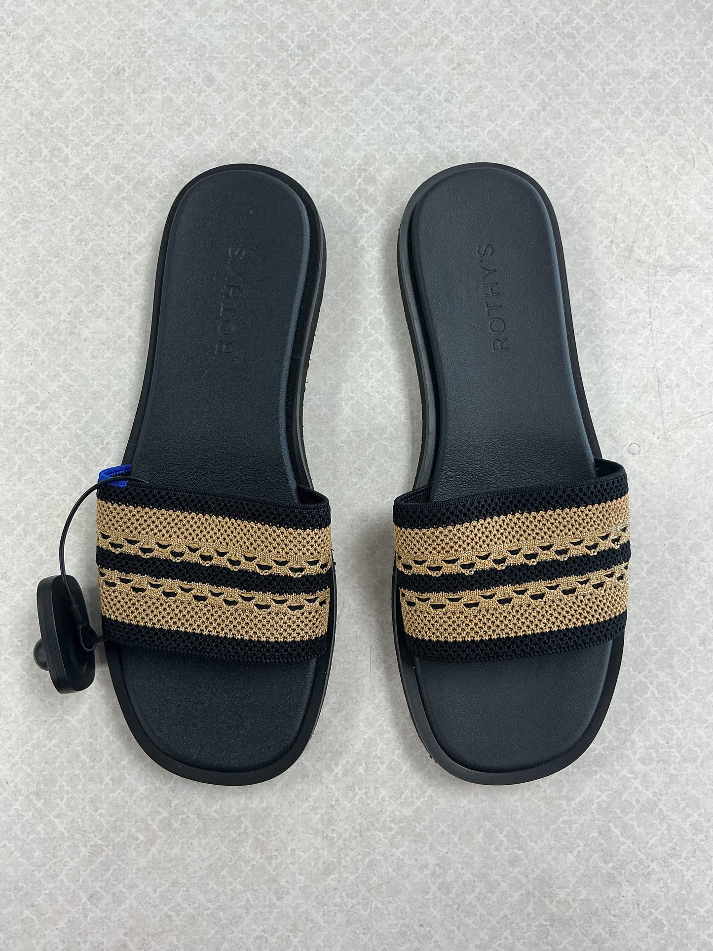 Sandals Flats By Rothys In Black & Gold, Size:8