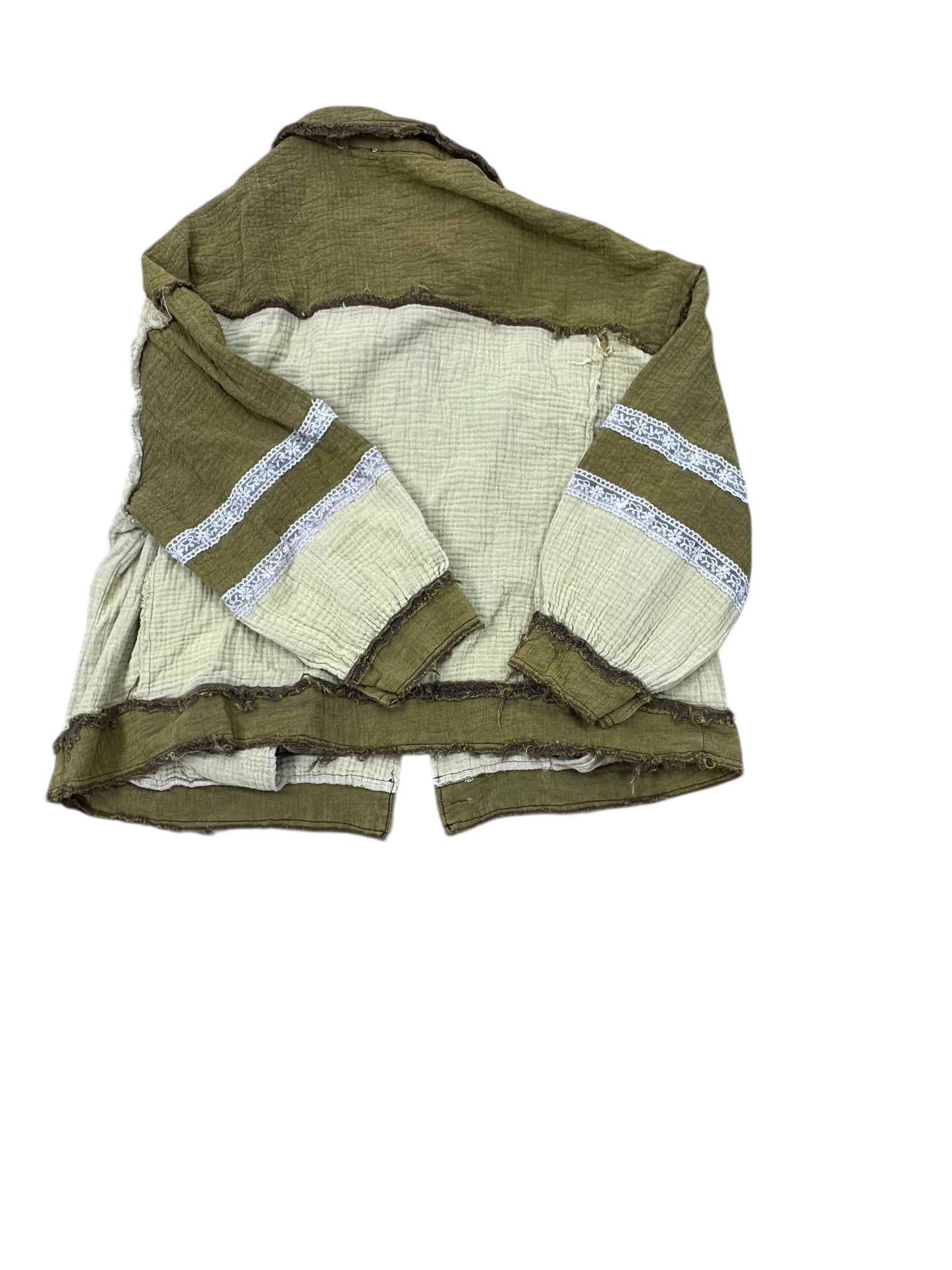 Blouse Ls By Pol In Green & Yellow, Size:L