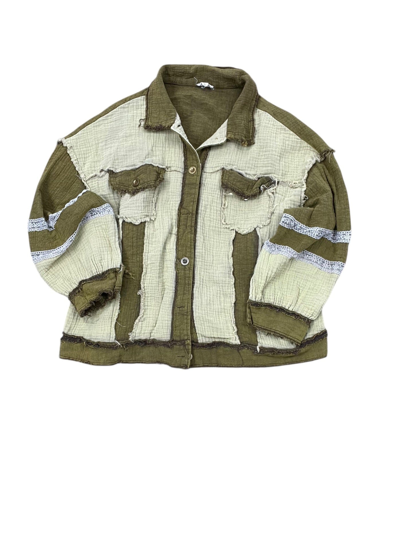 Blouse Ls By Pol In Green & Yellow, Size:L