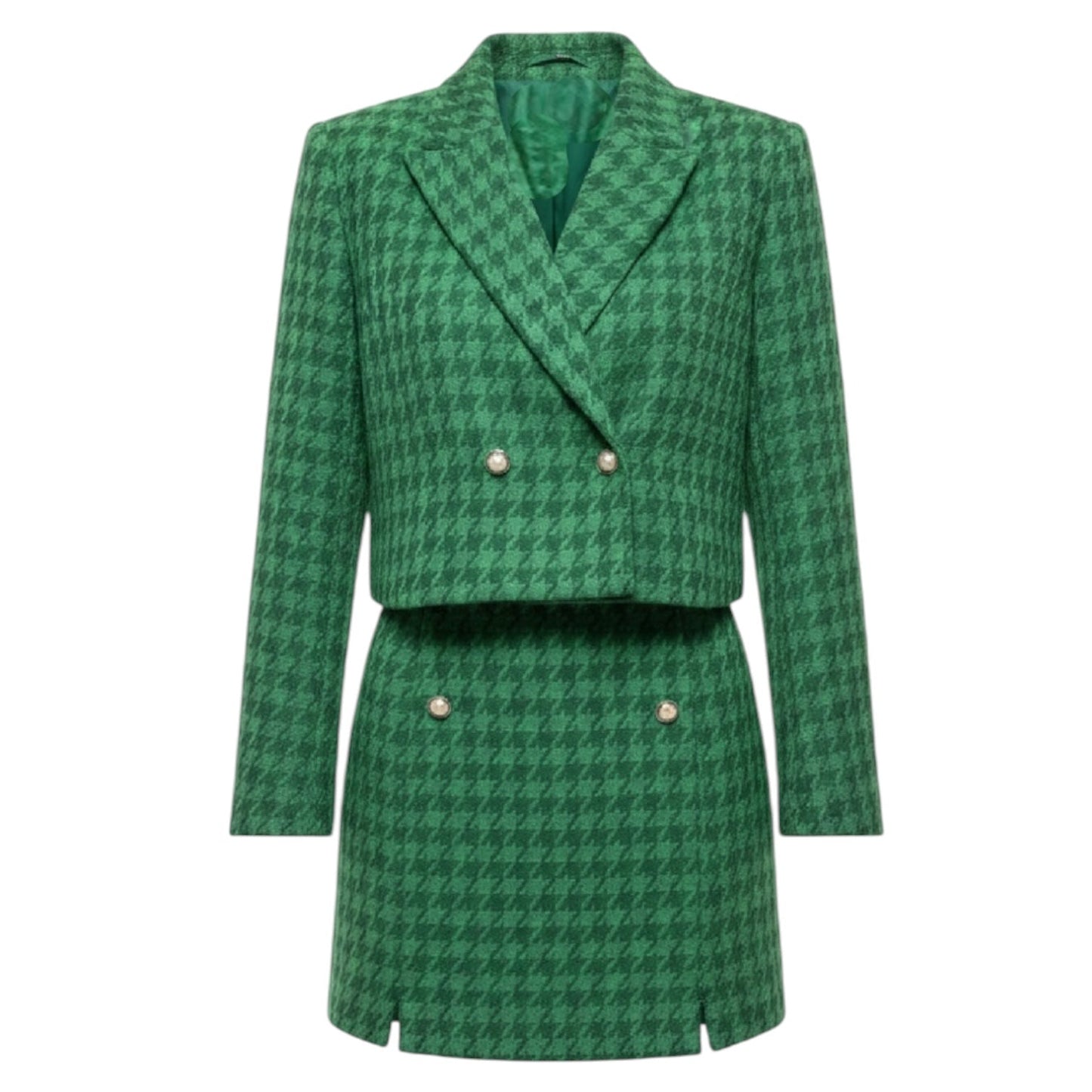 Cropped Tweed Blazer & Mini Skirt Set 2pc In Green, Size: L