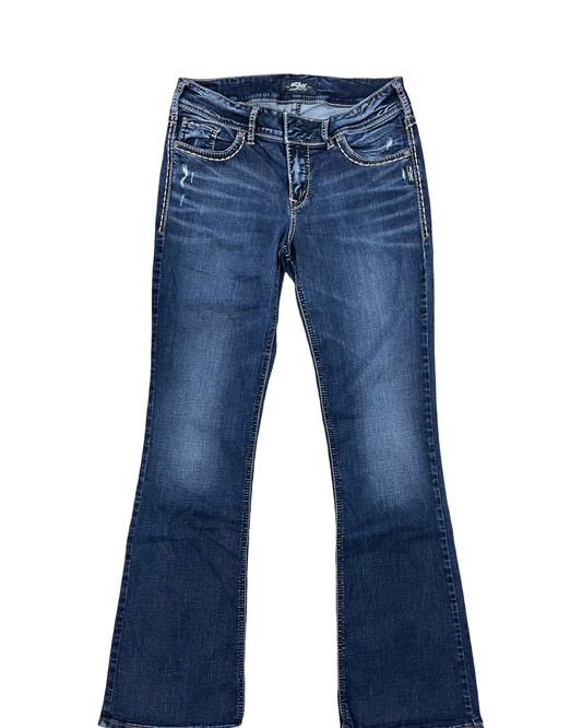 Jeans Boot Cut By Silver In Blue Denim, Size:12