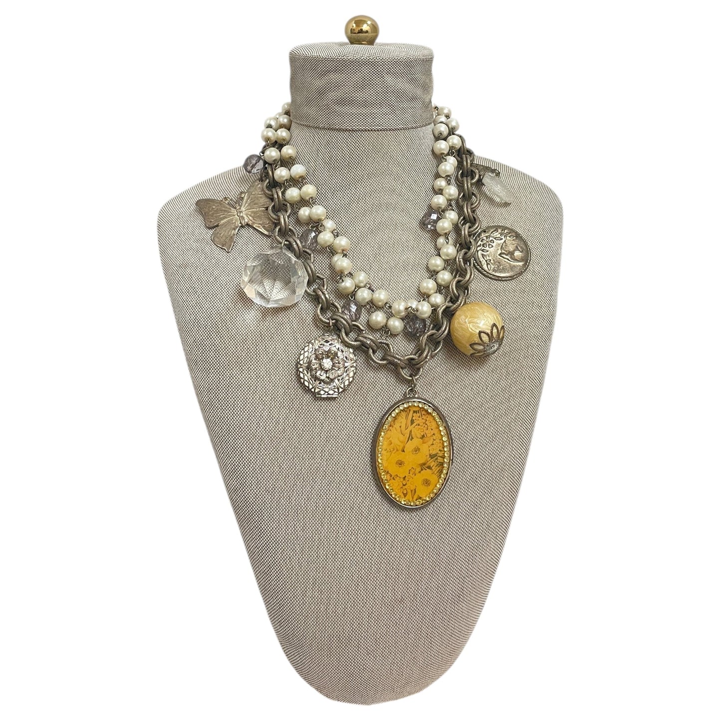 Necklace Statement By Cme In Gold & White