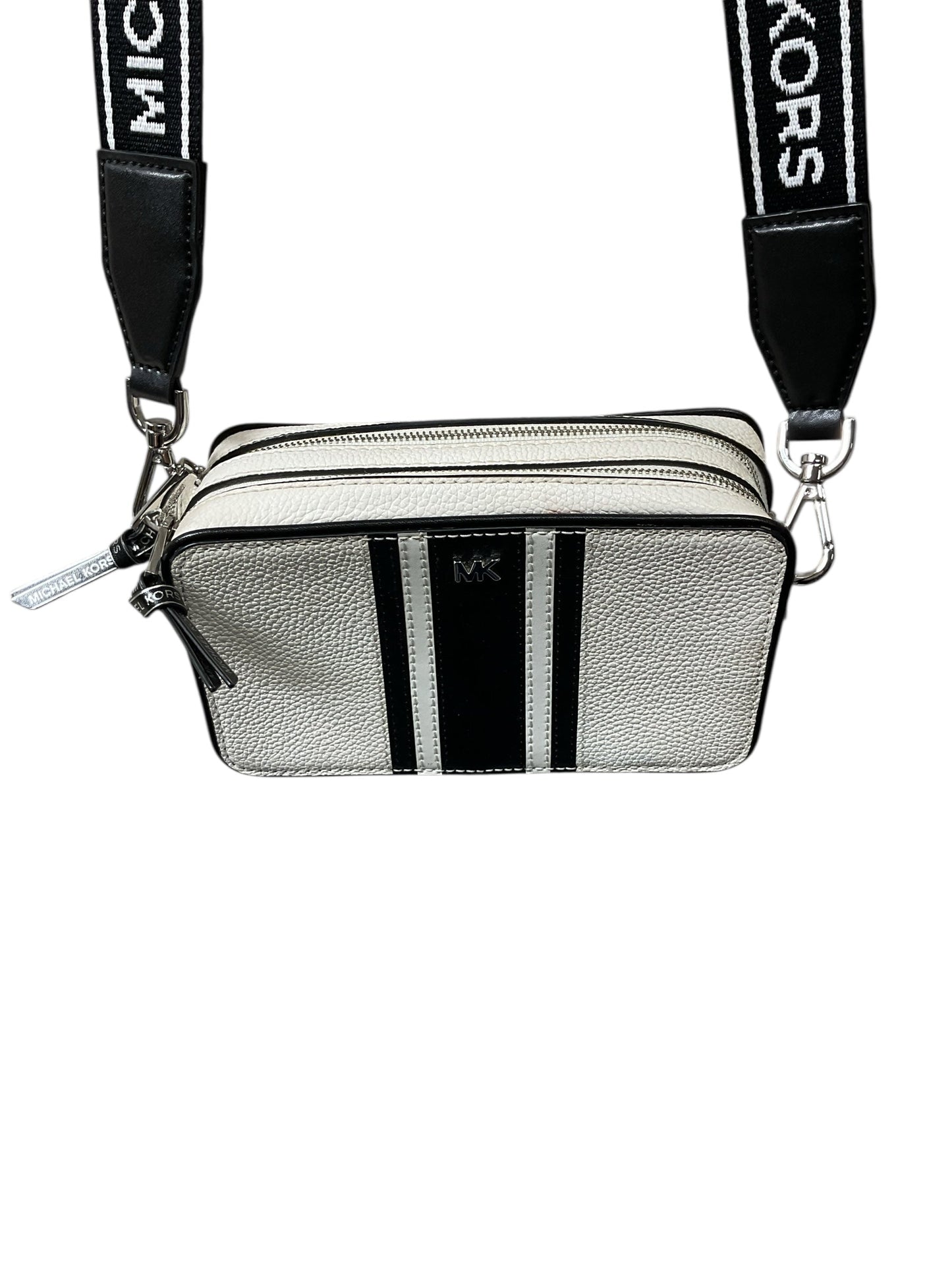 Crossbody Designer By Michael Kors In Black & White, Size:Small