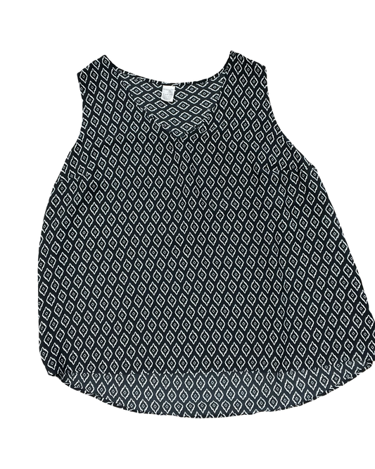 Top Sleeveless By Terra & Sky In Black & White, Size:2X