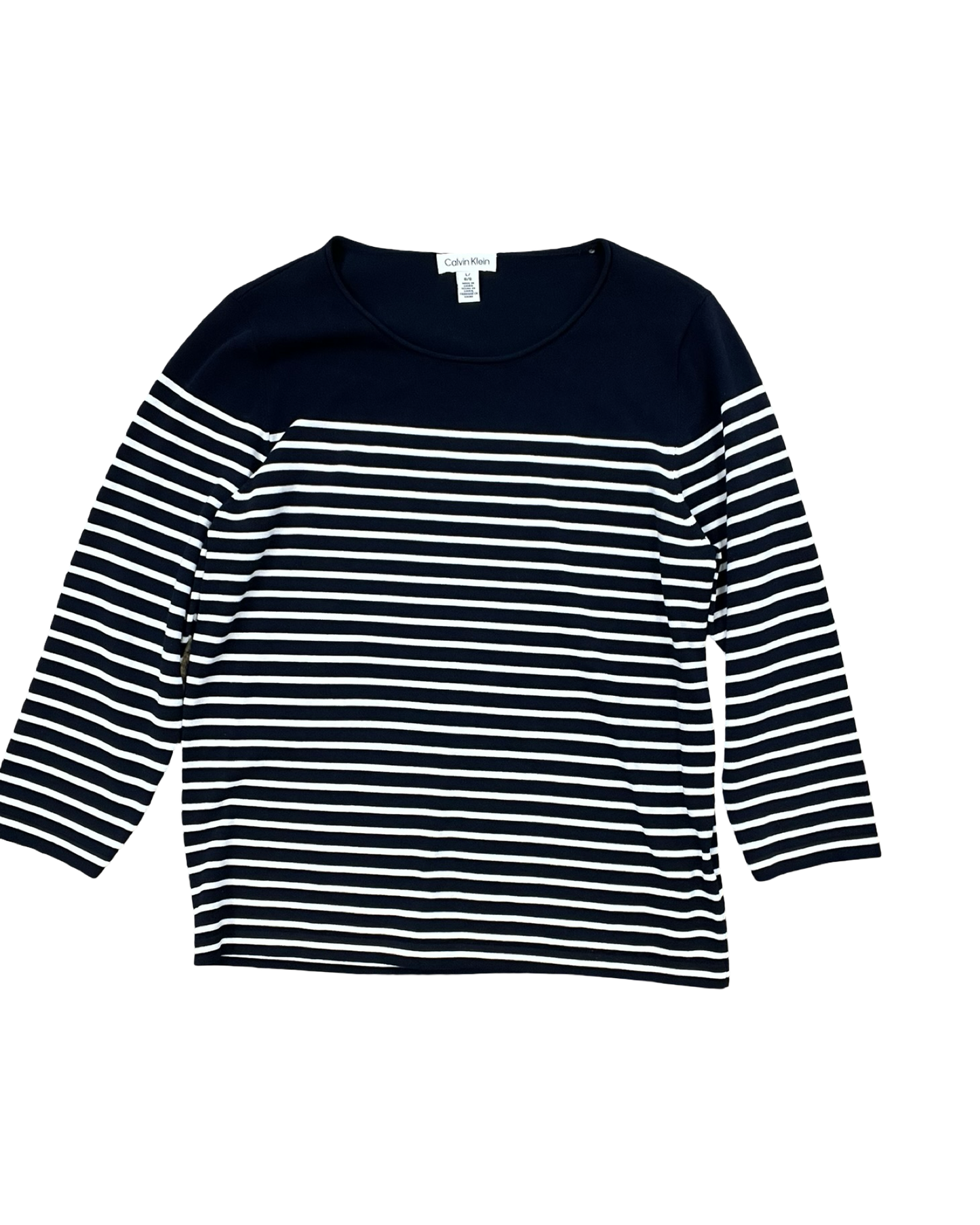 Top 3/4 Sleeve By Calvin Klein In Blue & White, Size:L