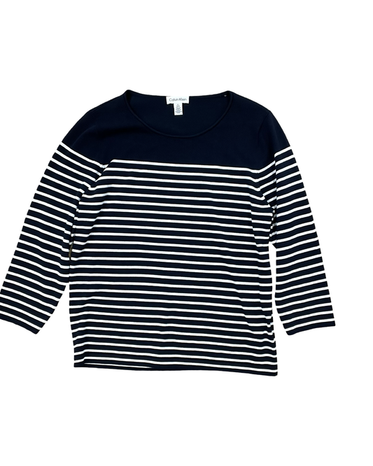 Top 3/4 Sleeve By Calvin Klein In Blue & White, Size:L