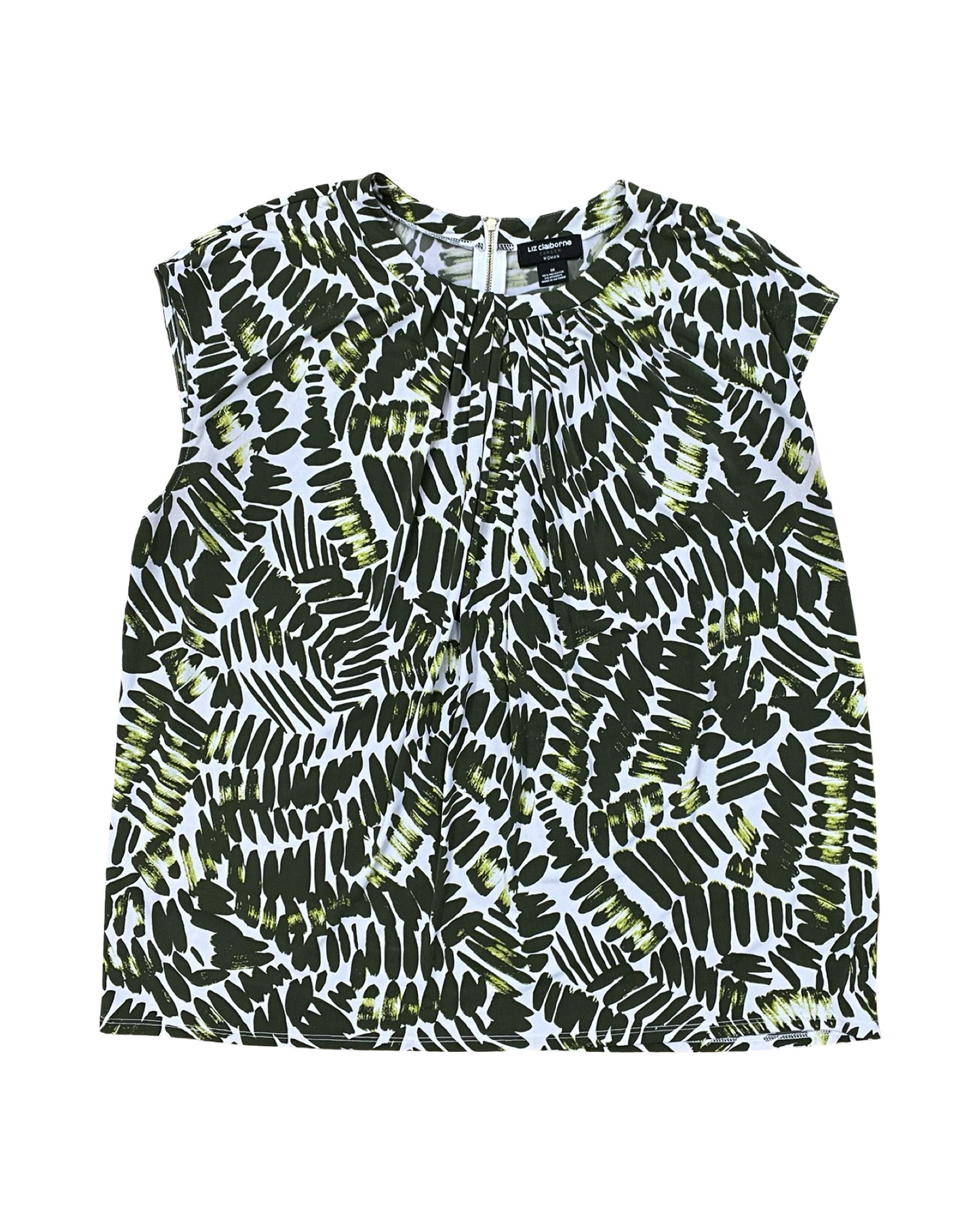 Top Sleeveless By Liz Claiborne In Green & White, Size:1X