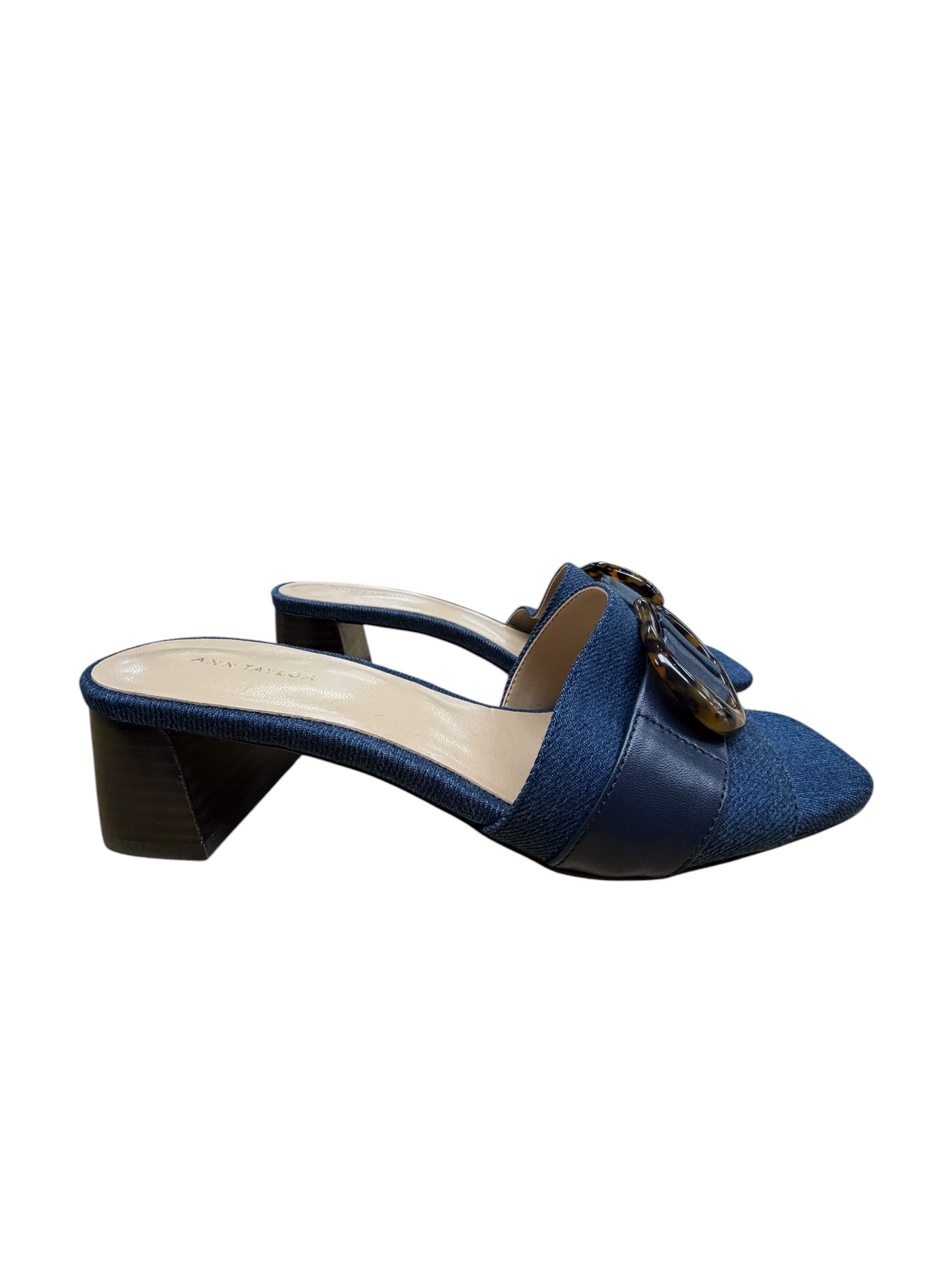 Sandals Heels Block By Ann Taylor In Blue Denim, Size:7