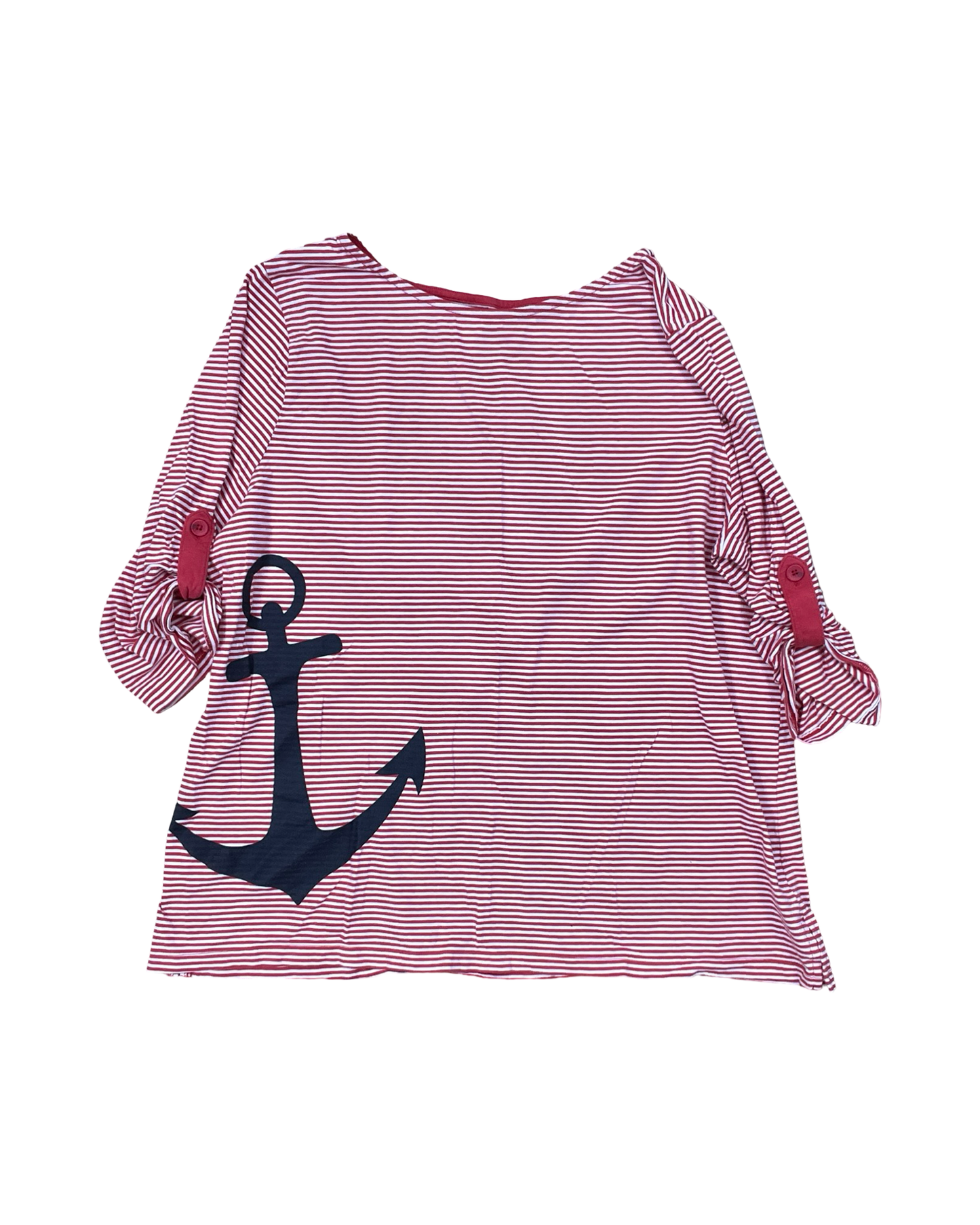 Top 3/4 Sleeve By St Johns Bay In Red & White, Size:2X