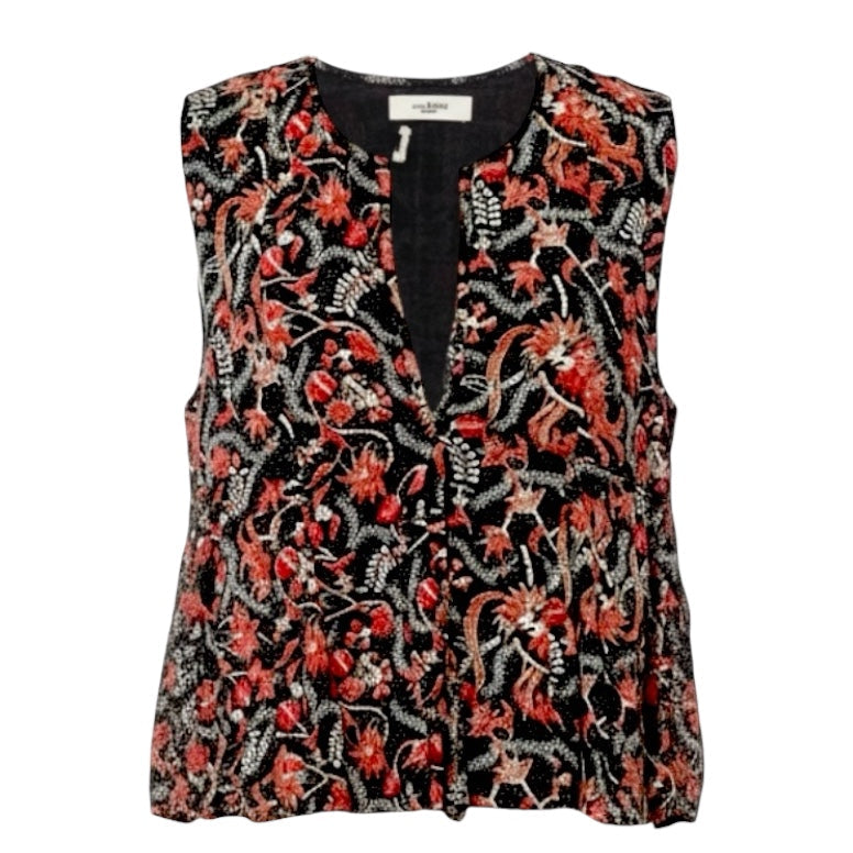 Erney Cotton Blouse Designer By Isabel Marant Etoile In Floral Print, Size: 8