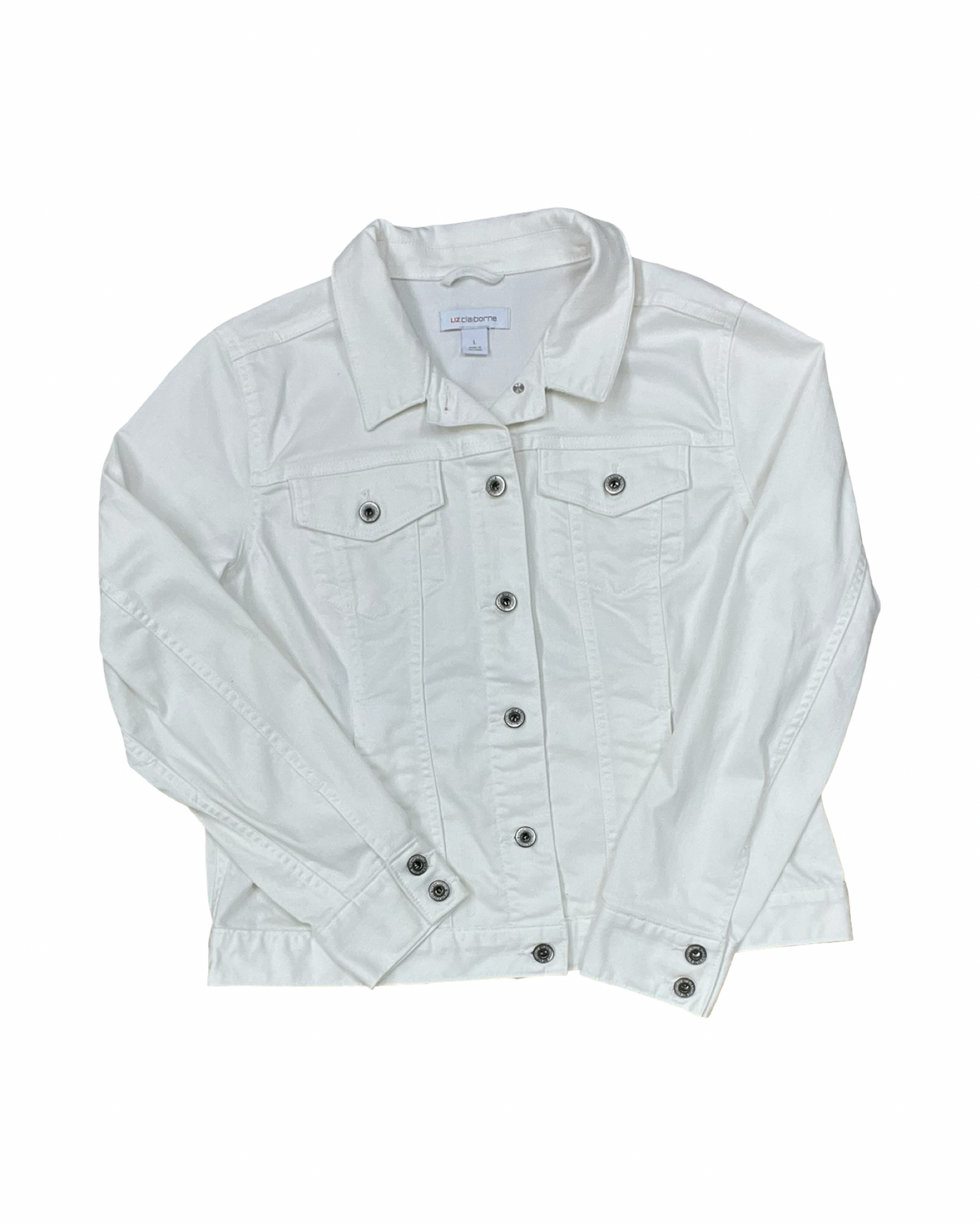 Jacket Denim By Liz Claiborne In White Denim, Size:L
