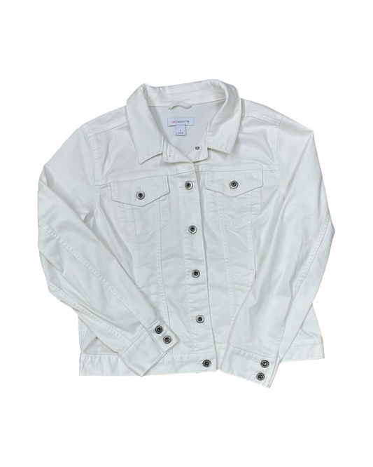 Jacket Denim By Liz Claiborne In White Denim, Size:L