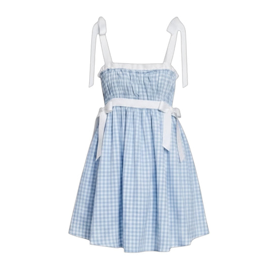 Georgie Gingham Babydoll Mini Dress By Kimichi Blue In Checkered Pattern, Size: L