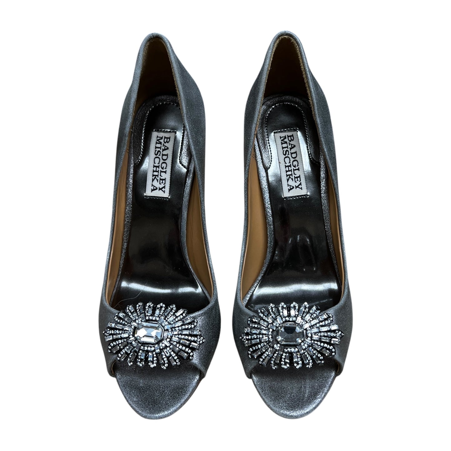 Shoes Heels Stiletto By Badgley Mischka In Silver, Size:6