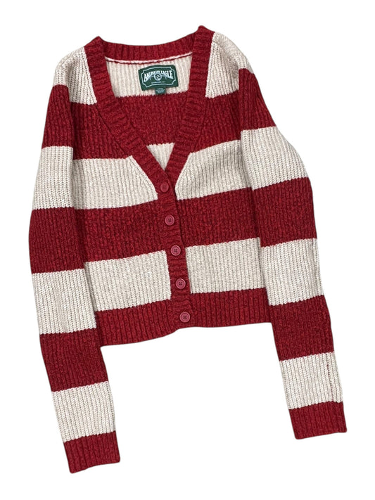 Sweater Cardigan By American Eagle In Red & Tan, Size:S