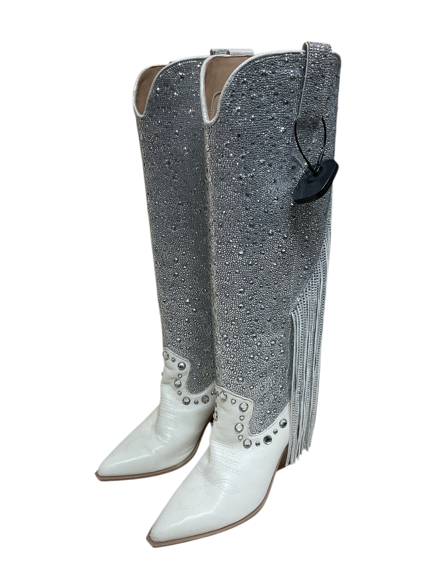 Boots Western By Steve Madden In Silver & White, Size:8.5
